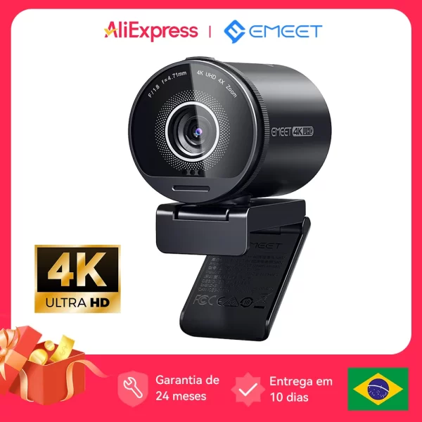 Câmera Web 4K UHD com sensor Sony e microfones duplos com cancelamento de ruído - EMEET S800: Qualidade de imagem e áudio para videochamadas e transmissões ao vivo com HDR Câmera USB para streaming.