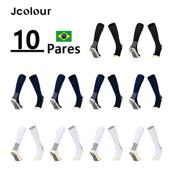 10 Pares, Meias longas de futebol, Cola antiderrapante, Meias de poliamida respiráveis ​​acima do joelho, Corrida, Ciclismo