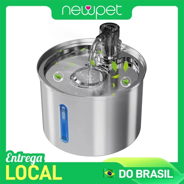 Newpet Bebedouro de aço inoxidável para gatos 3L Bebedouro para cães Bebedouro automático para animais de estimação Bebedouro para gatos Fonte de água 5V com alimentação USB