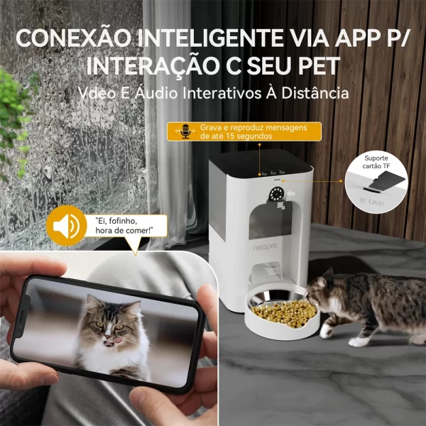 Newpet 4L Alimentador inteligente de grande capacidade para animais de estimação com câmera e dispensador automático de alimentos para gatos Alimentador remoto com APP de tempo quantitativo - Imagem 2