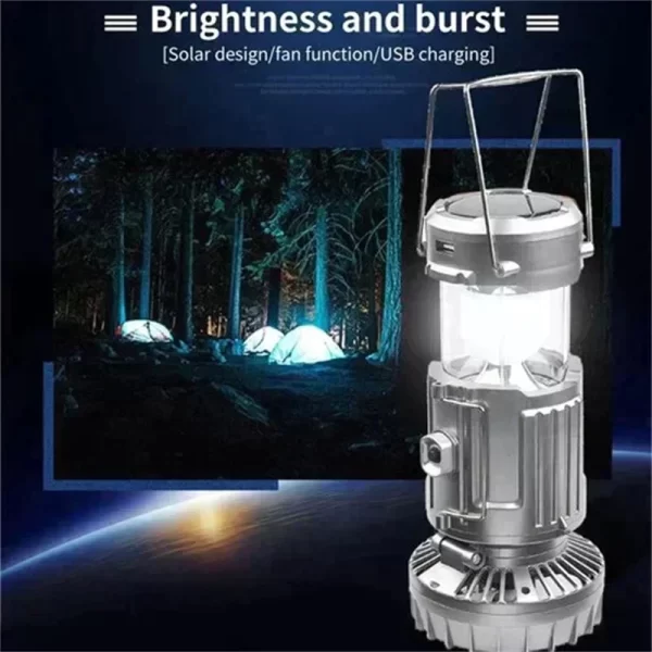 Alta potência led luz solar portátil luz de acampamento ventilador elétrico energia solar pendurado tenda lâmpada recarregável ao ar livre lâmpada de emergência - Imagem 3