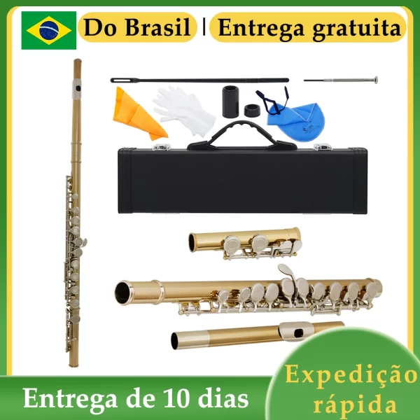 SLADE 16 Buraco Fechado C Tom Flauta Cuproníquel Flauta Instrumento de Sopro com E Chave Caso Luvas Acessórios Envio do Brasil - Imagem 3