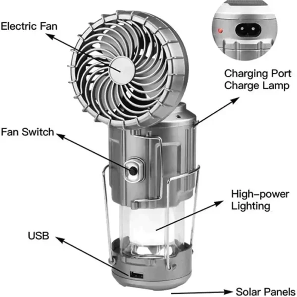 Alta potência led luz solar portátil luz de acampamento ventilador elétrico energia solar pendurado tenda lâmpada recarregável ao ar livre lâmpada de emergência - Imagem 6
