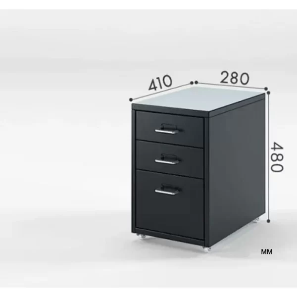 Armário móvel de três gavetas, mesa pequena de armazenamento de arquivos, organizador de mesa de informações móvel para escritório com espaço embaixo