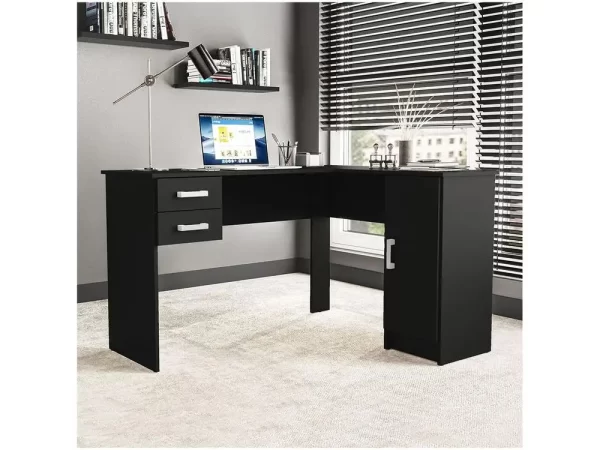 Mesa para Computador de Canto 2 Gavetas 1 Porta Politorno Barcelona - Imagem 2