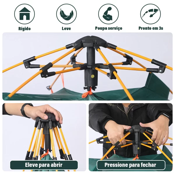 Barraca Pop-up Automática para Acampamento ao Ar Livre | Proteção Solar | 3-4 Pessoas | Verde/Branco - Imagem 6