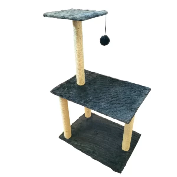 Arranhador Para Gatos Poste Sisal 3 Bases Brinquedo Bolinha Cinza