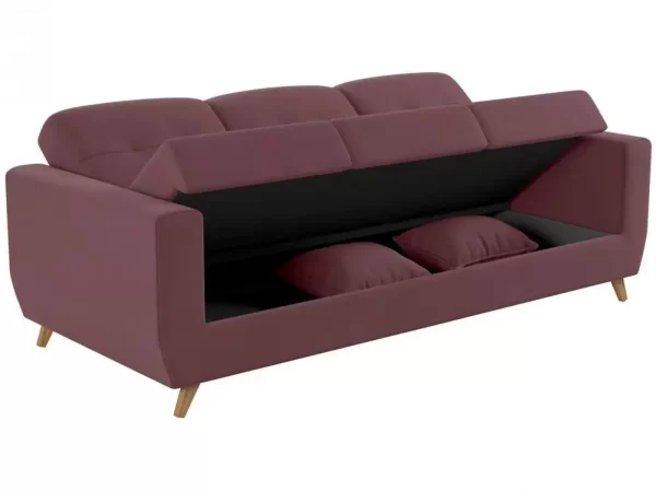 Sofá-cama Casal 3 Lugares com Baú Reclinável Veludo Matrix Pâmela - Imagem 3