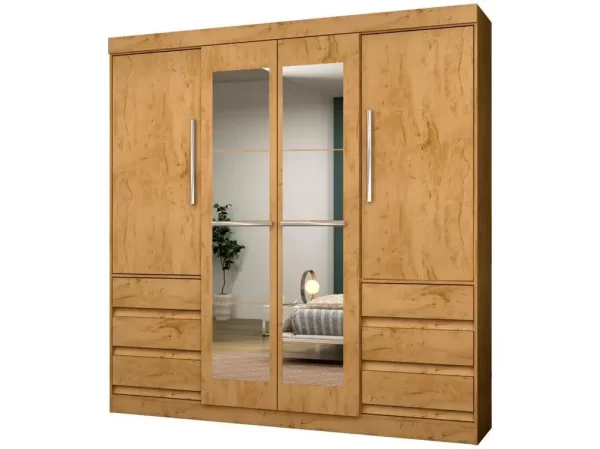 Guarda-roupa Casal com Espelho 4 Portas 6 Gavetas Araplac Sofia
