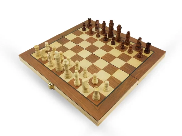 Jogo de Xadrez e Dama Caixa Tabuleiro de Madeira Dobrável 2 em 1 Grande 37,5x38,5cm Hoyle Games - Imagem 4