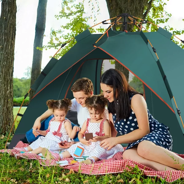 Barraca Pop-up Automática para Acampamento ao Ar Livre | Proteção Solar | 3-4 Pessoas | Verde/Branco - Imagem 4