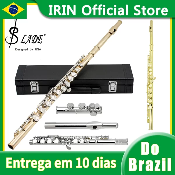 Envio do brasil c chave flauta 16 buracos fechados flauta concerto desempenho instrumentos de sopro flauta transversal com chave e - Imagem 2