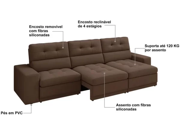 Sofá Retrátil Reclinável 4 Lugares Veludo Roma Besthouse - Imagem 4