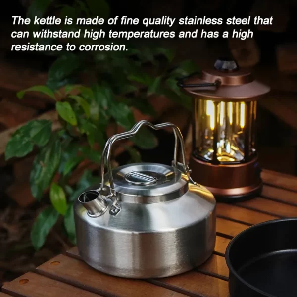 Chaleira de aço inoxidável para exterior, alça de travamento, acampamento, pote pendurado, portátil, panela de café, piquenique, 1l, bule, acessório de cozinha - Imagem 5