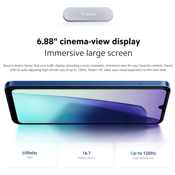 Smartphone Xiaomi Redmi 14C 4G, processador MTK Helio G81-Ultra, display de ponto de 6,88 ", câmera dupla AI de 5000 MP, carregamento de 160 mAh 18 W - Imagem 2