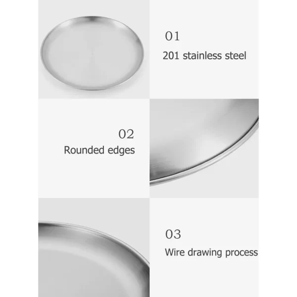 Pratos de aço inoxidável pratos de jantar de metal reutilizáveis alimentação servindo talheres pratos redondos para acampamento ao ar livre caminhadas piquenique churrasco - Imagem 5