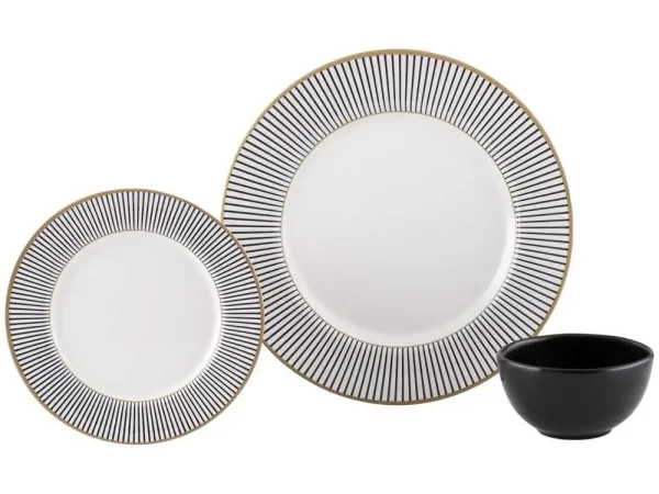 Aparelho de Jantar 12 Peças Alleanza Cerâmica Branco e Preto Redondo Ritz - Imagem 3