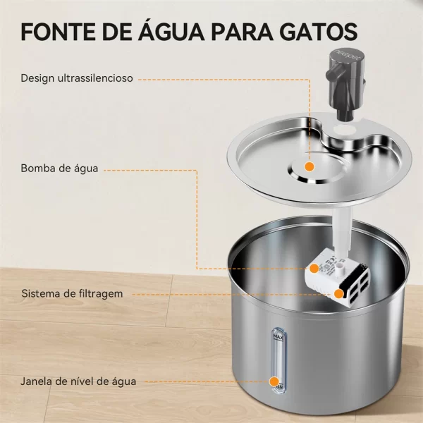 Newpet Bebedouro de aço inoxidável para gatos 3L Bebedouro para cães Bebedouro automático para animais de estimação Bebedouro para gatos Fonte de água 5V com alimentação USB - Imagem 3