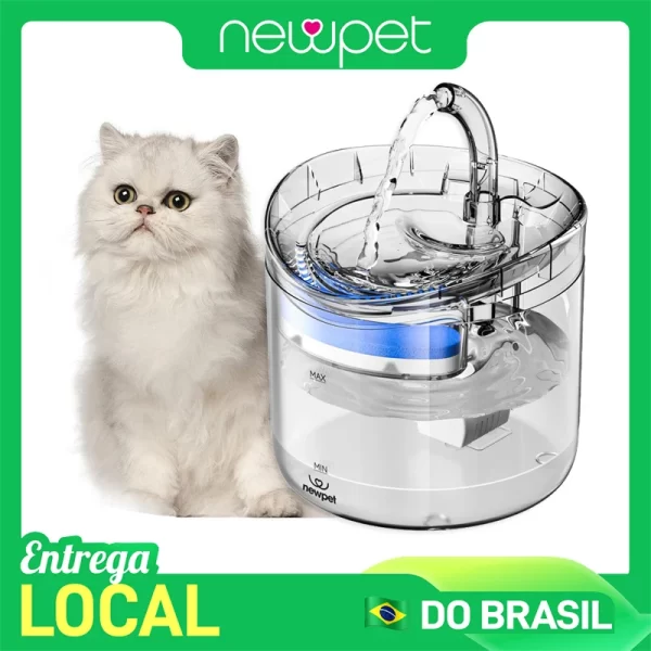 Newpet 2l gato alimentador de água fonte de plástico transparente de qualidade alimentar com led dispensador de água elétrico para cães para gato bebedor de animais de estimação
