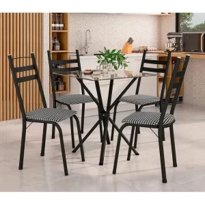 Mesa de Jantar Quadrada Preta com 4 Cadeiras