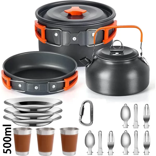 Conjunto de cozinha para acampamento, panelas para viagem, conjunto de piquenique ao ar livre, bule para 2-3 peaple, panelas antiaderentes, conjuntos variados