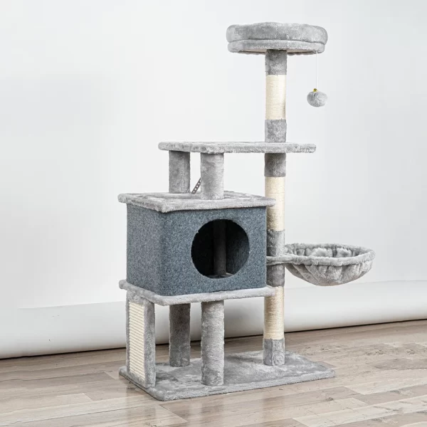 Newpet Árvore para gatos grande com vários níveis Prateleira de madeira para escalada Estrutura para arranhador Posto de arranhadura Pilar de sisal Plataforma de salto para moer as patas Torre de poleiro - Imagem 3