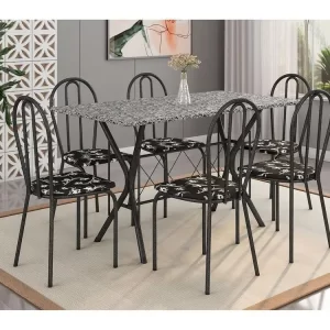 Mesa de Jantar Retangular Preta com 6 Cadeiras