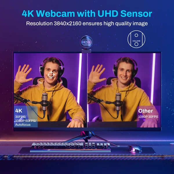 Webcam 4k hd usb câmera web 1080p 60fps rápido autofoco streaming câmera emeet s600 com microfones para chamadas de vídeo/zoom/skype/equipos - Imagem 2