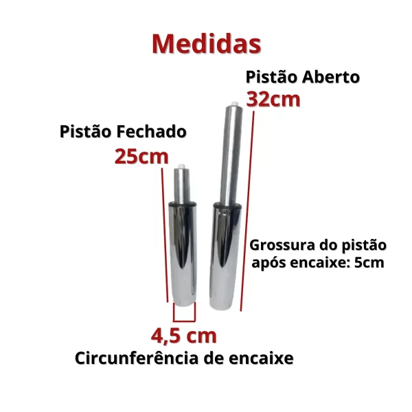 Pistão Cromado A Gás 150kg 85mm Classe 4 Cadeira Escritório - Imagem 2
