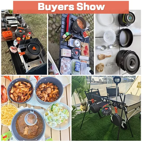 Conjunto de cozinha para acampamento, panelas para viagem, conjunto de piquenique ao ar livre, bule para 2-3 peaple, panelas antiaderentes, conjuntos variados - Imagem 6