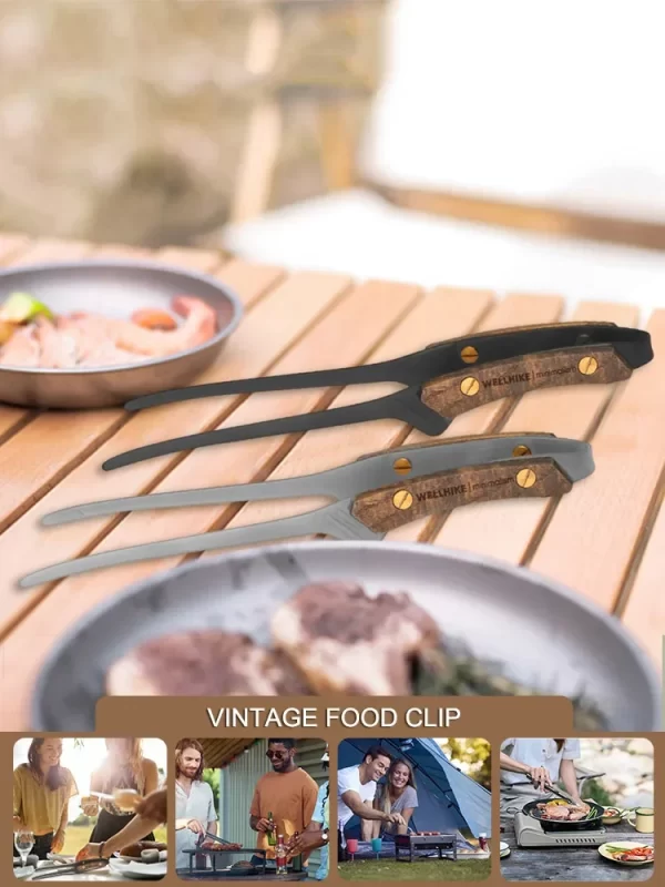 Clipe de carne de piquenique vintage churrasqueira tong aço inoxidável leve utensílios de mesa ao ar livre suprimentos de acampamento - Imagem 5