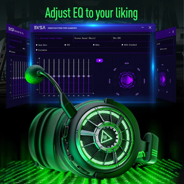 fone de ouvido EKSA E5000 Pro Gaming Headset com microfone, fones de ouvido com som surround 7.1 para PC Gamer, fone de ouvido com fio - Imagem 6