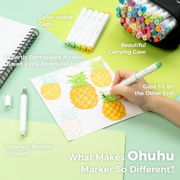 Ohuhu honolulu 48 cores marcador caneta conjunto marcadores de arte álcool recarregável dicas duplas esboçar desenho mangá material escolar arte - Imagem 3