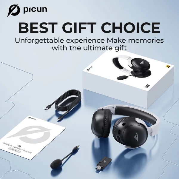 Picun g3 gaming fone de ouvido sem fio com microfone over-ear fones de ouvido bluetooth 5.4 40mm driver 2.4g/sem fio/cabo fones de ouvido usb 65h - Imagem 6