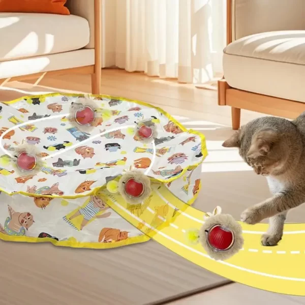 Brinquedo elétrico para gatos, bola de rolamento rápido em tapete de jogo, brinquedo elétrico inteligente para gatinhos, recarregável, brinquedo ativo para gatos internos, jogo de esconder e procurar - Imagem 2