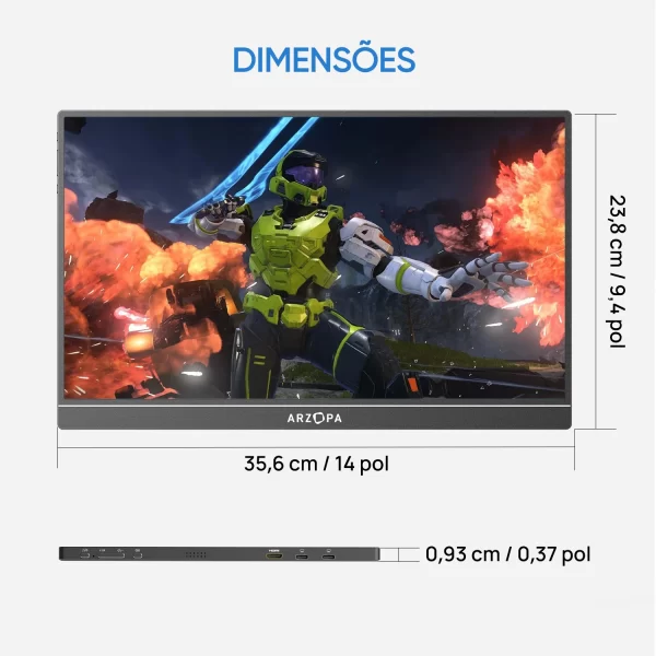 [produto no brasil] Novo ARZOPA 16.1 polegada 100% sRGB 144Hz Monitor de Jogos Portátil Display Laptop com Tipo C Mini HDMI Para PS4/5 Steam Deck Switch XBOX PC Mac, Z1FC - Imagem 6