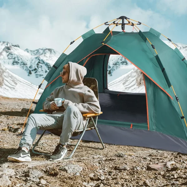 Barraca de acampamento automática para 3-4 pessoas, acampamento portátil rápido auto-pup ao ar livre verde/branco - Imagem 5