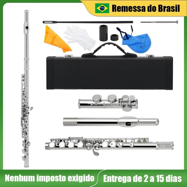 SLADE 16 Flauta Agujero Fechado Flauta C Tom Cuproníquel Flauta Instrumento de Sopro Com E Chave Caso Luvas Flauta Peças e Acessórios - Imagem 2