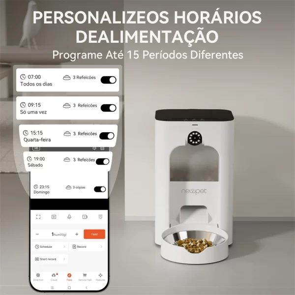 Newpet 4L Alimentador inteligente de grande capacidade para animais de estimação com câmera e dispensador automático de alimentos para gatos Alimentador remoto com APP de tempo quantitativo - Imagem 3