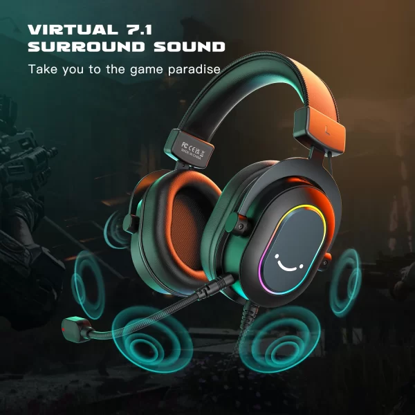 Fone de ouvido para jogos USB FIFINE com som surround 7.1/controle de linha/modo 3EQ, fone de ouvido RGB com microfone, plug and play, para PC/PS5 -H6 - Imagem 2