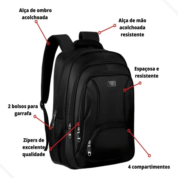 Mochila Reforçada Multifuncional Grande Executiva Notebook - Imagem 3