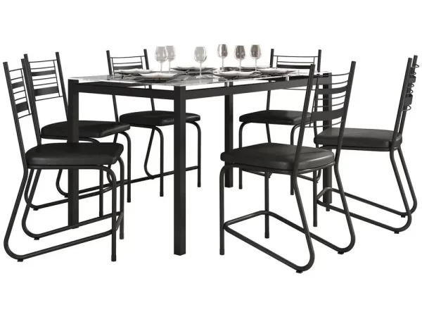 Mesa de Jantar 6 Cadeiras Retangular Preto Fosco Tampo de Vidro Artefamol Valência - Imagem 2