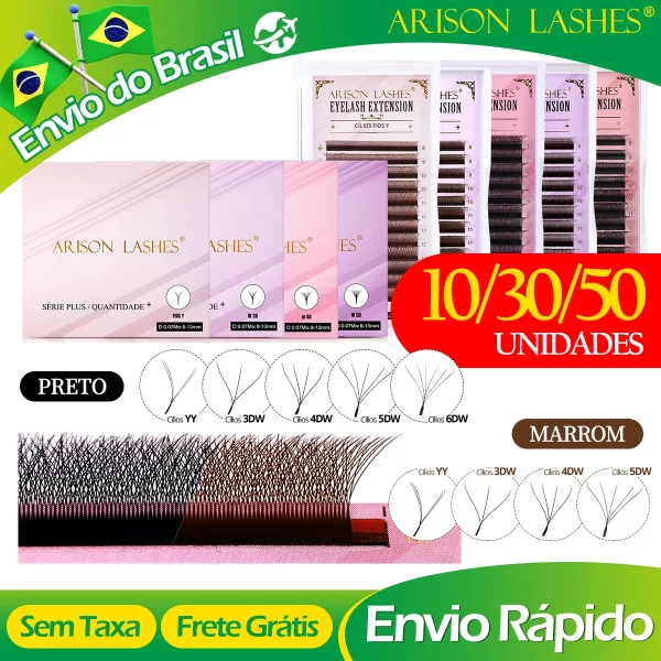 [Entrepôt na Brasil] ARISON Atacado 10/30/50pcs YY/W-forma Cílios Pré-fabricados Volume Cílios Extensão 3D/4D/5D/6D/8D Lash