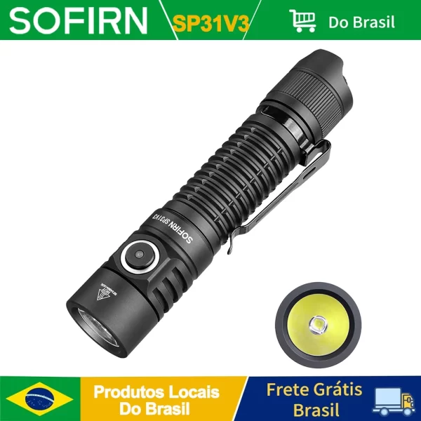 Nova lanterna tática led sofirn sp31 v3.0 com interruptor duplo usb c 18650 indicador de energia recarregável 6000k 5000k tocha
