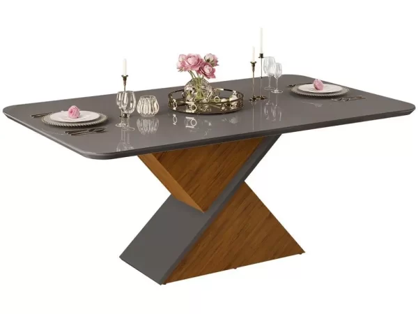 Mesa de Jantar 6 Cadeiras Retangular Cinza e Lunar DJ Móveis Firenze - Imagem 4