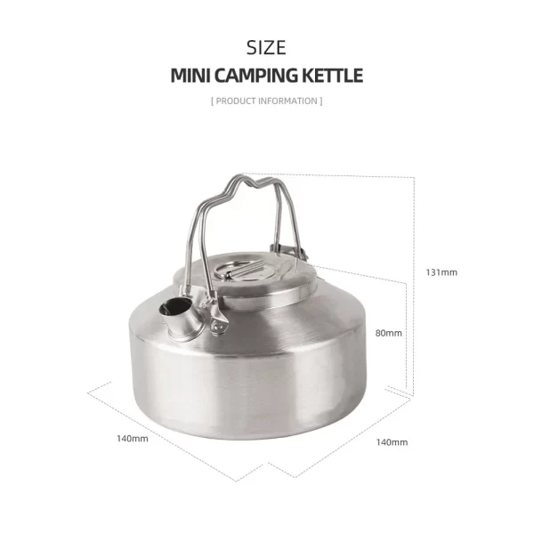 Chaleira de aço inoxidável para exterior, alça de travamento, acampamento, pote pendurado, portátil, panela de café, piquenique, 1l, bule, acessório de cozinha - Imagem 2