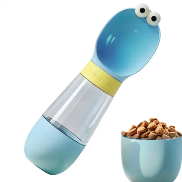Garrafa de água para cachorro com recipiente de comida, dispensador de água para caminhada, garrafa de água para caminhada de cachorro de desenho animado com tigela para cachorro e gato