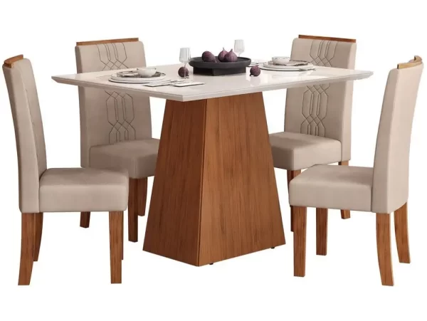 Mesa de Jantar 4 Cadeiras Retangular Freijo e Off DJ Móveis Copenhague - Imagem 4
