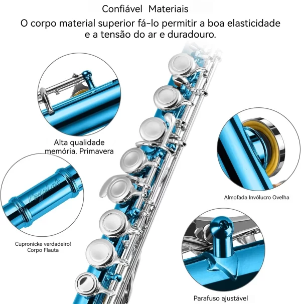 Flauta, instrumento de flauta de furo fechado c 16 teclas, estudante para iniciantes e músicos avançados, vem com kit de limpeza de flauta - Imagem 4