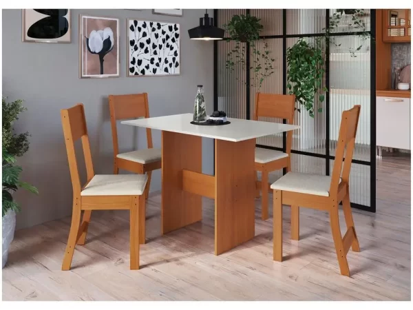 Mesa de Jantar 4 Cadeiras Retangular Freijo e Off White Indekes Luiza